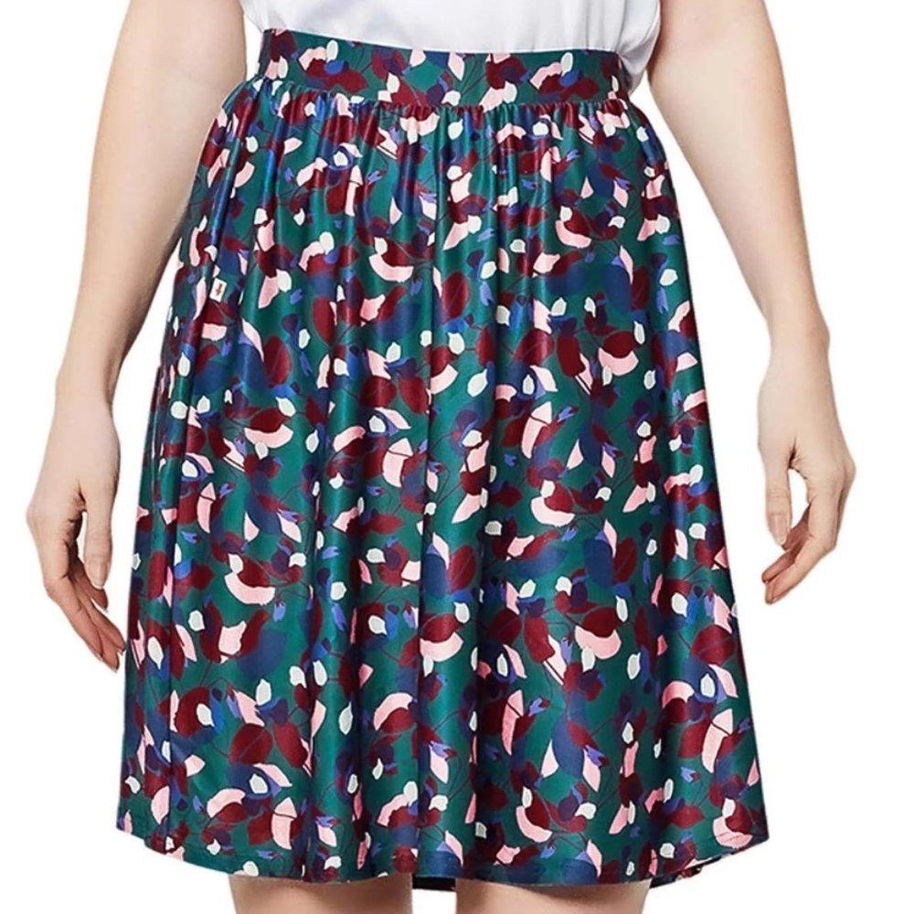 Leota Teal Floral Circle Skirt with Burgundy, Pink & Navy Accents